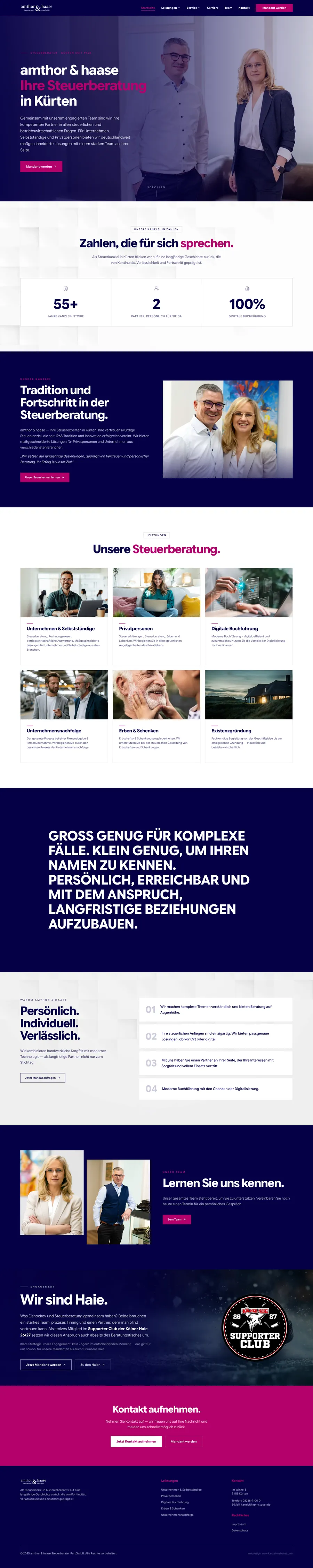 Vollständiger Webauftritt von amthor & haase – Steuerberatung in Kürten – umgesetzt von Die Kanzlei Entwickler