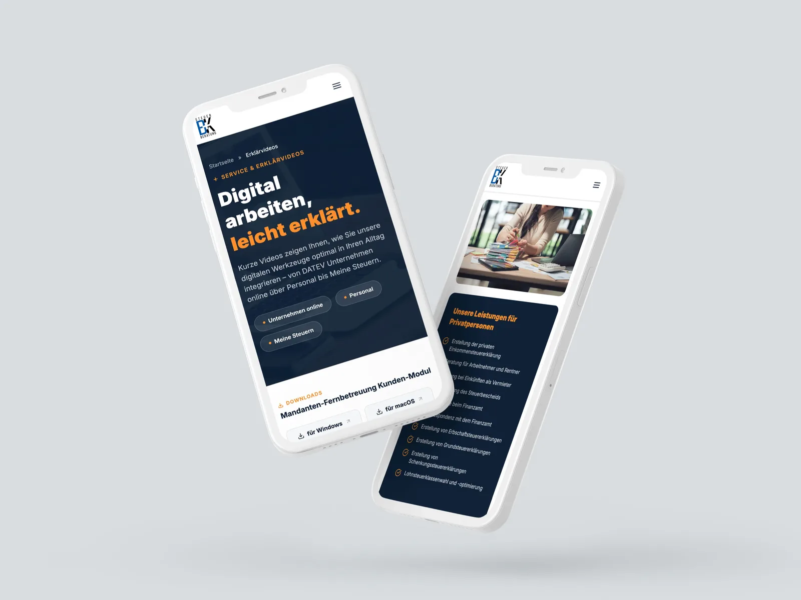 Digital arbeiten, leicht erklärt – auch mobil. – Website von B+K Steuerberatung – Steuerberatung in Düsseldorf